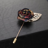Vintage Mix Fabric Rose Brooch Tassel Chain Men Suit Collar Brooch