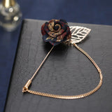 Vintage Mix Fabric Rose Brooch Tassel Chain Men Suit Collar Brooch