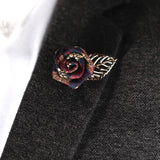 Vintage Mix Fabric Rose Brooch Tassel Chain Men Suit Collar Brooch