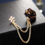 Vintage Mix Fabric Rose Brooch Tassel Chain Men Suit Collar Brooch