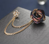 Vintage Mix Fabric Rose Brooch Tassel Chain Men Suit Collar Brooch