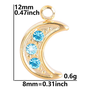 Vintage Moon Earring with Rhinestone Pendant Stainless Steel Charm
