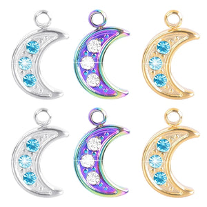 Vintage Moon Earring with Rhinestone Pendant Stainless Steel Charm