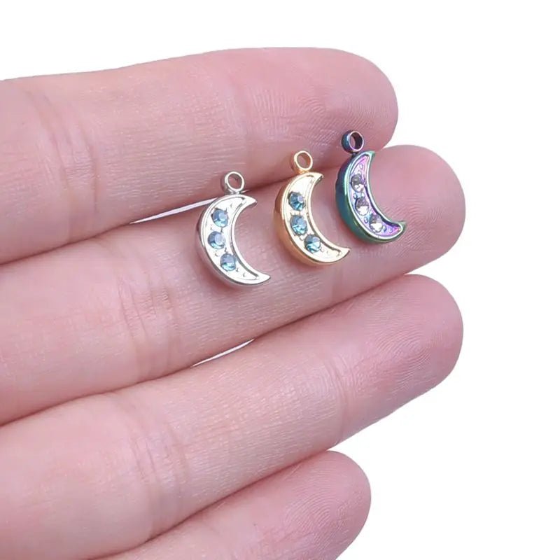 Vintage Moon Earring with Rhinestone Pendant Stainless Steel Charm