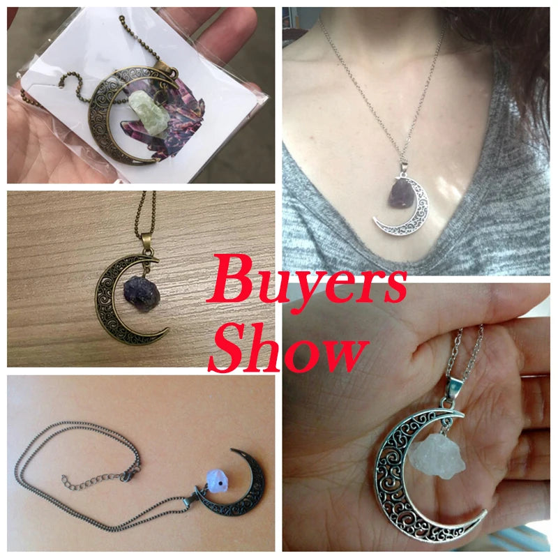 Vintage Moon Necklace Natural Stone Quartz Pendant