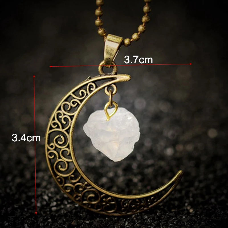 Vintage Moon Necklace Natural Stone Quartz Pendant