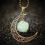 Vintage Moon Necklace Natural Stone Quartz Pendant