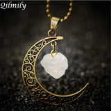 Vintage Moon Necklace Natural Stone Quartz Pendant