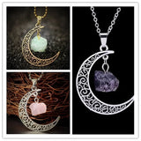 Vintage Moon Necklace Natural Stone Quartz Pendant