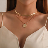 Vintage Moon Pendant Letter Necklace Long Chain Crystal Collar for Women