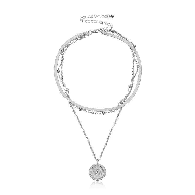 Vintage Moon Pendant Letter Necklace Long Chain Crystal Collar for Women