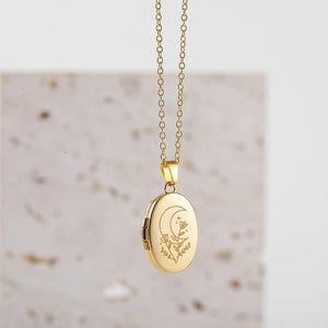 Vintage Moon Sun Evil Eyes Oval Locket Necklace Stainless Steel Choker
