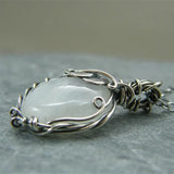Vintage Moonstone Drop Necklace Bohemian Leaf Pendant Jewelry