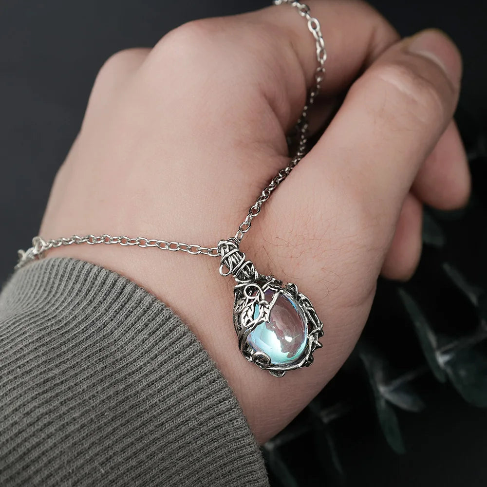 Vintage Moonstone Pendant Necklace Silver Chain Statement Necklace