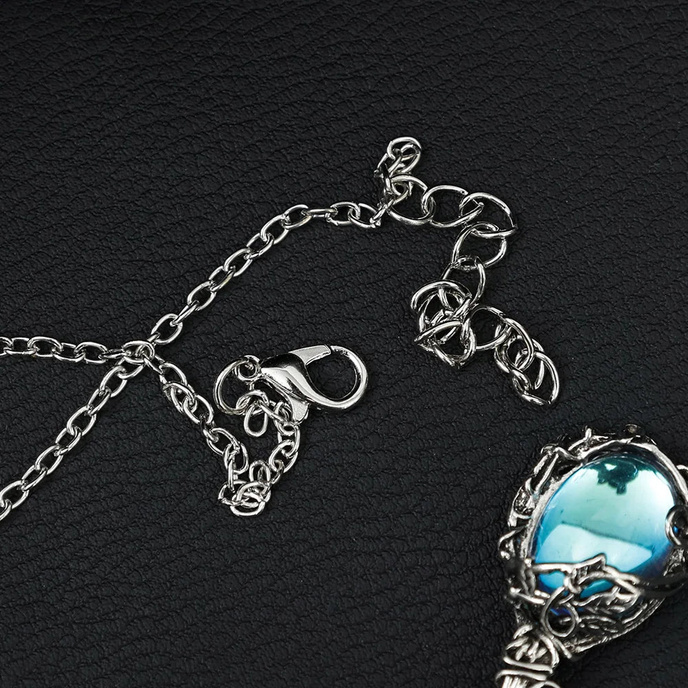 Vintage Moonstone Pendant Necklace Silver Chain Statement Necklace