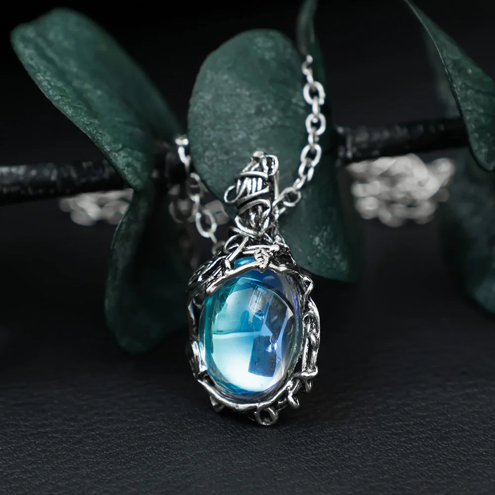 Vintage Moonstone Pendant Necklace Silver Chain Statement Necklace