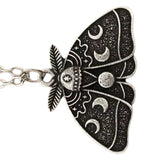 Vintage Moth Pendant Necklace Moon Phase Charms Gothic Jewelry
