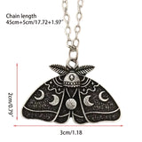 Vintage Moth Pendant Necklace Moon Phase Charms Gothic Jewelry