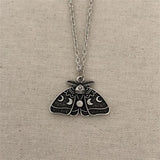 Vintage Moth Pendant Necklace Moon Phase Charms Gothic Jewelry