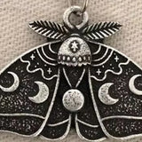 Vintage Moth Pendant Necklace Moon Phase Charms Gothic Jewelry