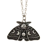 Vintage Moth Pendant Necklace Moon Phase Charms Gothic Jewelry