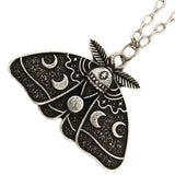 Vintage Moth Pendant Necklace Moon Phase Charms Gothic Jewelry