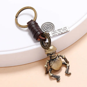 Vintage Bronze Skeleton Keychain Bag Key Ring Pendant Halloween Male Gift