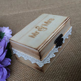 Vintage Mr & Mrs Wooden Ring Box with Cotton Lace Ring Holder