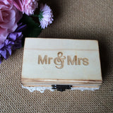 Vintage Mr & Mrs Wooden Ring Box with Cotton Lace Ring Holder