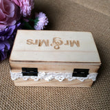 Vintage Mr & Mrs Wooden Ring Box with Cotton Lace Ring Holder
