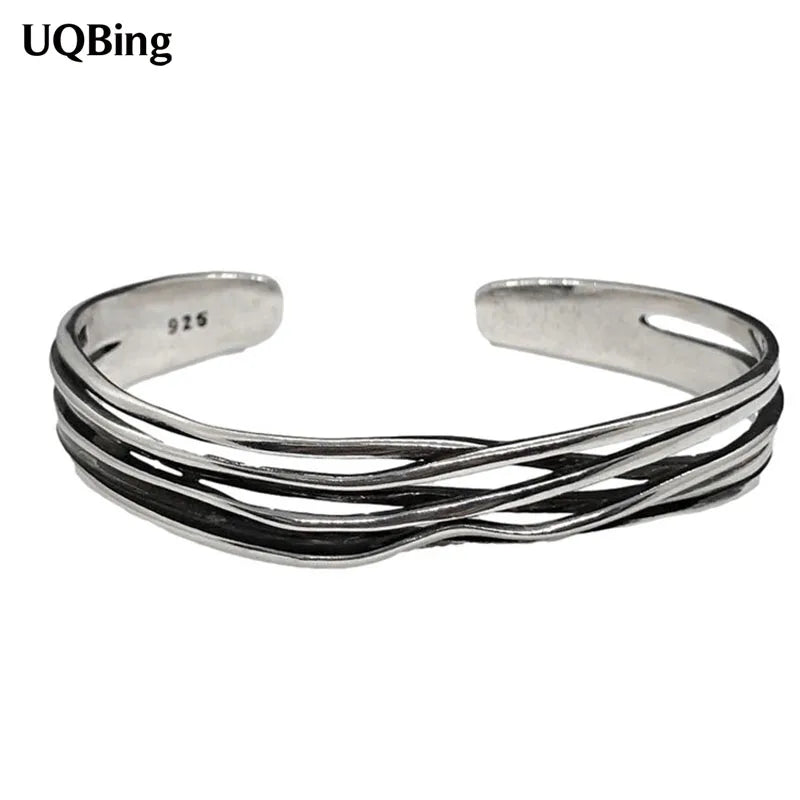 Vintage Multi-Layer Wave Open Silver Bangles