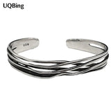Vintage Multi-Layer Wave Open Silver Bangles