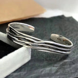 Vintage Multi-Layer Wave Open Silver Bangles