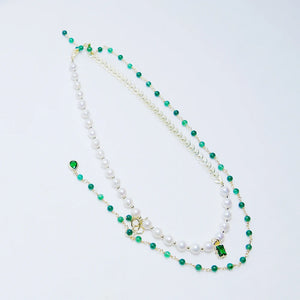 Vintage Green Zircon & Pearl Necklaces Boho Leaf Jewelry