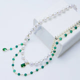 Vintage Green Zircon & Pearl Necklaces Boho Leaf Jewelry