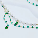 Vintage Green Zircon & Pearl Necklaces Boho Leaf Jewelry