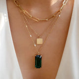 Vintage Stainless Steel Green Crystal Pendant Necklace for Women