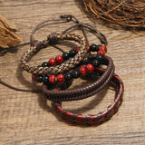 Vintage Men's Leather Bracelets Set Punk Beads Charms Wrap Wristband