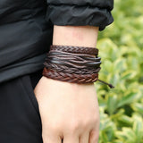 Vintage Men's Leather Bracelets Set Punk Beads Charms Wrap Wristband