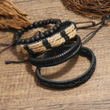 Vintage Men's Leather Bracelets Set Punk Beads Charms Wrap Wristband