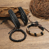Vintage Men's Leather Bracelets Set Punk Beads Charms Wrap Wristband