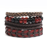 Vintage Men's Leather Bracelets Set Punk Beads Charms Wrap Wristband