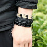 Vintage Men's Leather Bracelets Set Punk Beads Charms Wrap Wristband