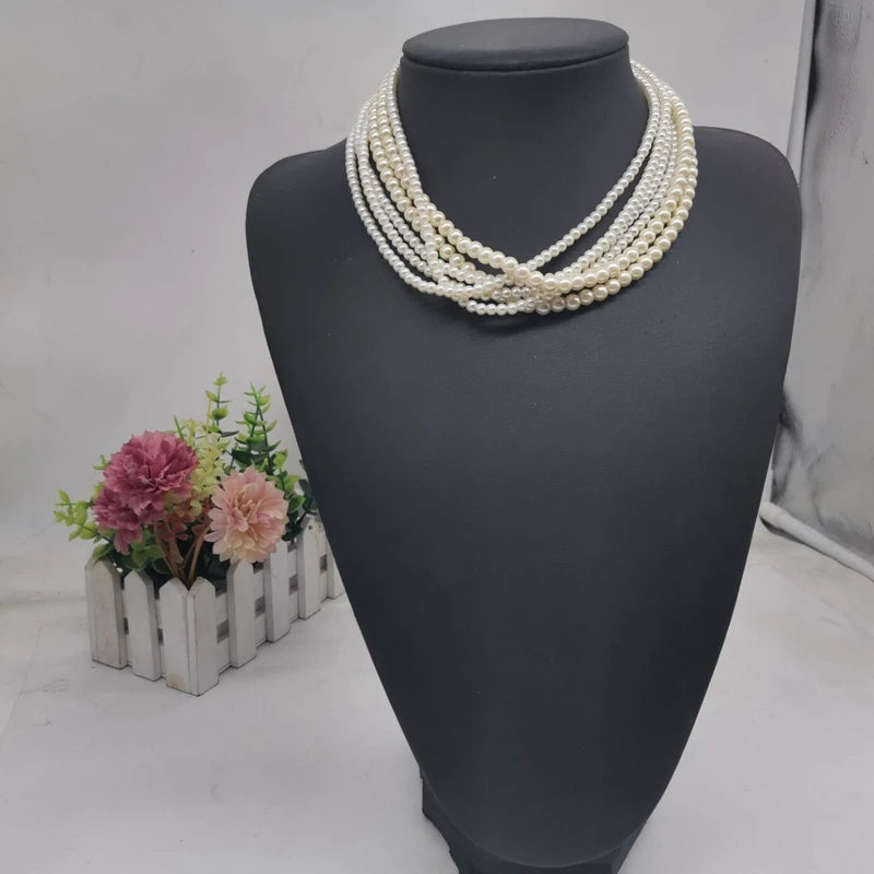 Vintage Multilayer Pearl Choker Necklace Sweet Wedding Jewelry
