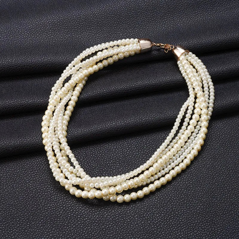 Vintage Multilayer Pearl Choker Necklace Sweet Wedding Jewelry
