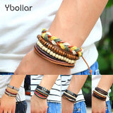 Vintage Multilayer Leather Bracelet Wood Beaded Charm Bracelets