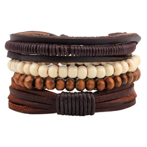 Vintage Multilayer Leather Bracelet Wood Beaded Charm Bracelets