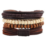 Vintage Multilayer Leather Bracelet Wood Beaded Charm Bracelets