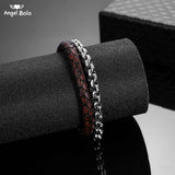 Vintage Leather Bracelet Men Stainless Steel Buddha Wrap