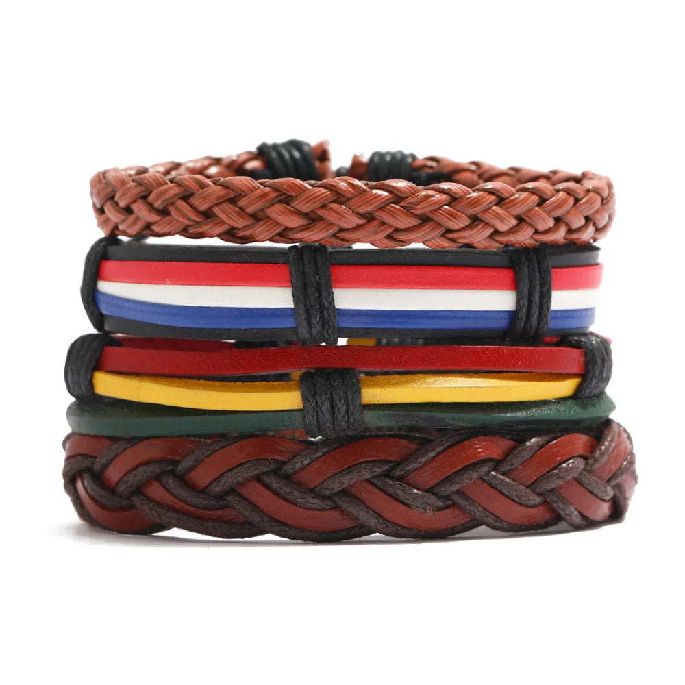 Vintage Multilayer Leather Braid Bracelets For Men